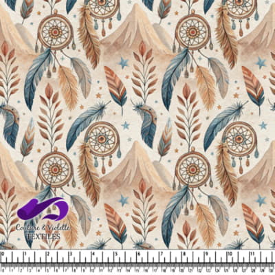 Boho style dreamcatchers feathers and leaves seamless pattern on textured background