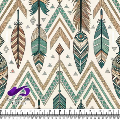 Bohemian pattern with teal teal and brown tribal arrows and feathers