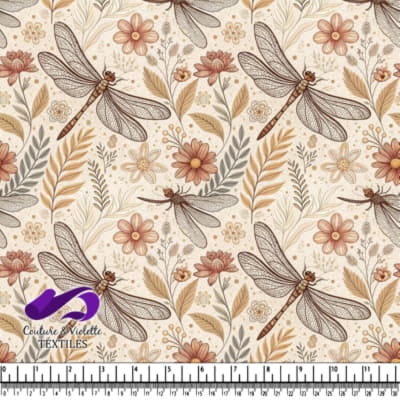 Vintage style dragonfly and floral pattern in earth tones