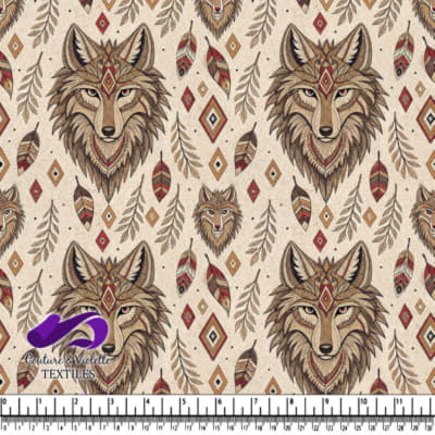 Wolf Head with Feathers and Geometric Patterns