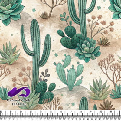 Desert Cactus and Succulent Pattern with Green Plants