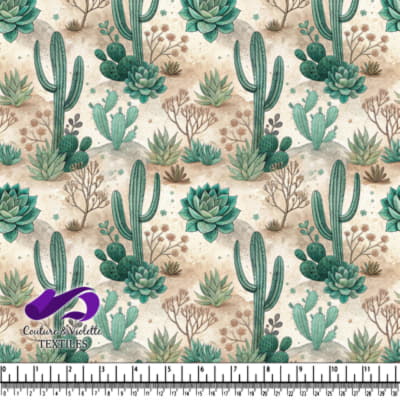 Desert Cactus and Succulent Pattern with Green Plants