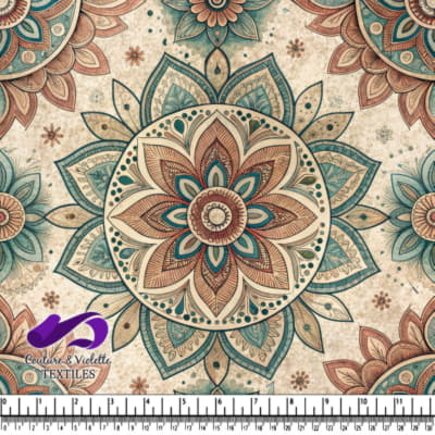 Vintage floral mandala pattern with teal and brown tones