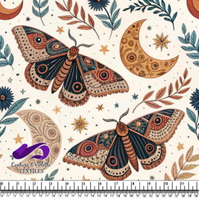 Moths crescent moons and botanical elements