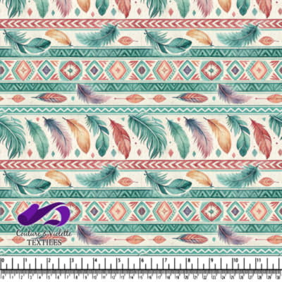 Bohemian Pattern with Feather and Geometric Motifs