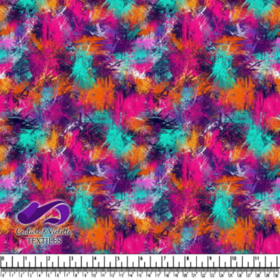 Vibrant abstract brushstroke pattern with bright pink orange purple and teal colors