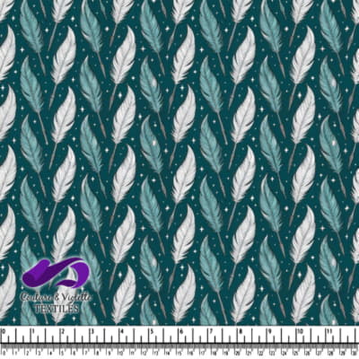 Pattern of blue green and white feathers