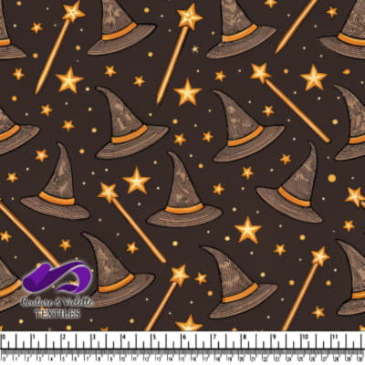 Magic pattern with witch hats wands and stars