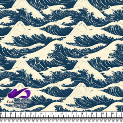 Vintage style Japanese wave ocean pattern with snow capped mountains