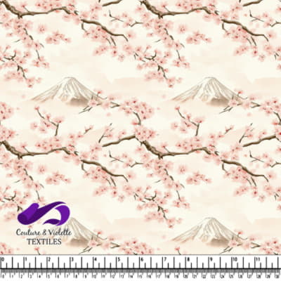 Cherry blossom branches framing Mount Fuji