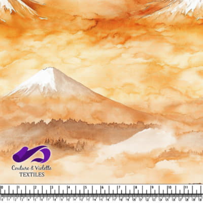 Serene Mountain Landscape with Mist and Snowy Peaks Textile Design