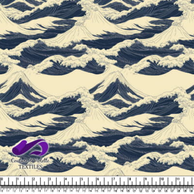 Stormy Ocean Waves Textile Pattern in Blue and White