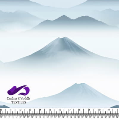 Misty Layered Mountains Landscape in Calm Blue Tones