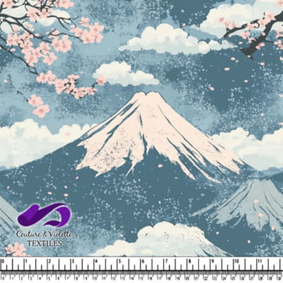 Cherry Blossoms and Mount Fuji Scenic Textile Design