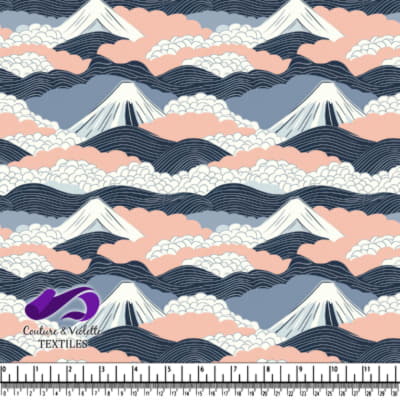 Stylized Mountain and Cloud Pattern in Soft Pastel Colors