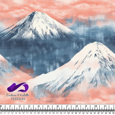 Snowy Mountain Peaks with Pink and Blue Mist