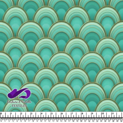 Teal and Gold Arch Pattern Fabric Design