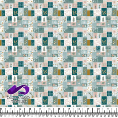 Botanical Patchwork Pattern with Nature Elements and Houses