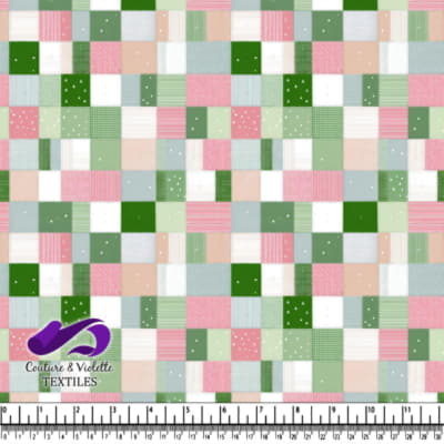 Pastel Patchwork Quilt Pattern with Green Pink and Gray Squares