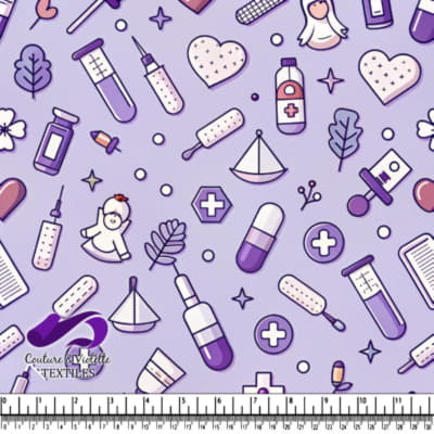 Cute Medical and Nursing Pattern on Purple Background