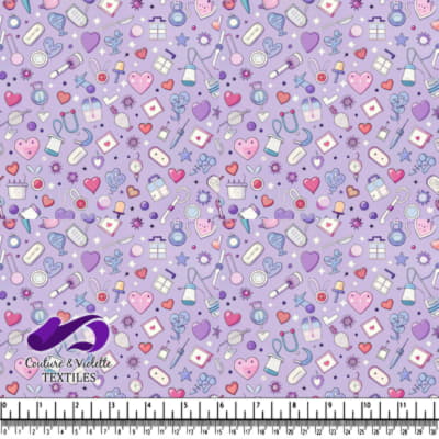 Cute Medical and Health Doodles Pattern on Lavender Background