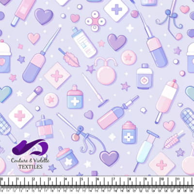 Pastel Medical and Baby Care Pattern on Soft Purple Background