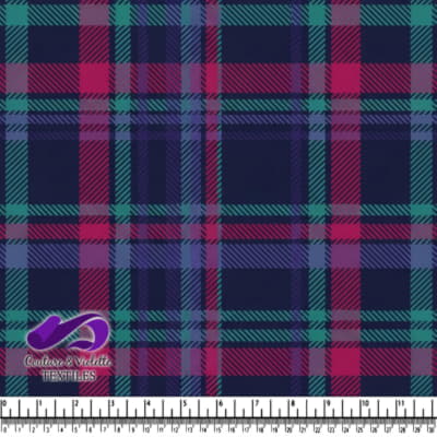 Plaid Pattern Textile with Navy Blue Red and Green Stripes