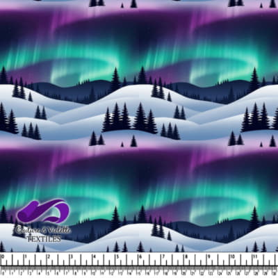 Northern Lights Over Snowy Pine Tree Landscape