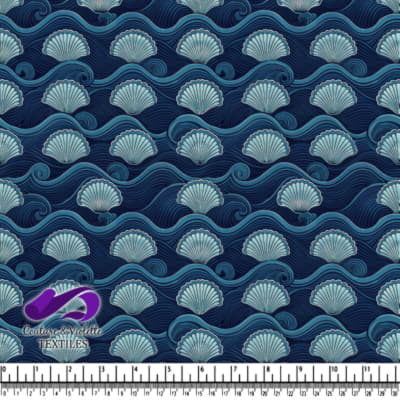 Seashells and Ocean Waves Pattern in Blue Tones