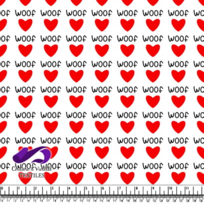 Woof Red Hearts on White Fabric