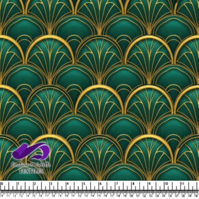 Art Deco Style Green and Gold Pattern Textile Design