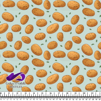 Potato Pattern with Herbs on Blue Background