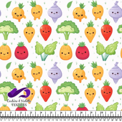 Cute Kawaii Vegetables Pattern with Smiling Faces Illustration