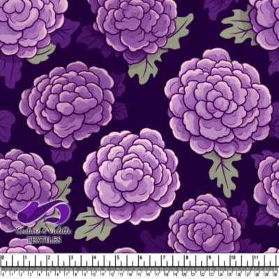 Purple Peony Flowers on Dark Purple Background Floral Pattern