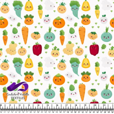 Cute Cartoon Vegetables Pattern with Smiling Faces on White Background