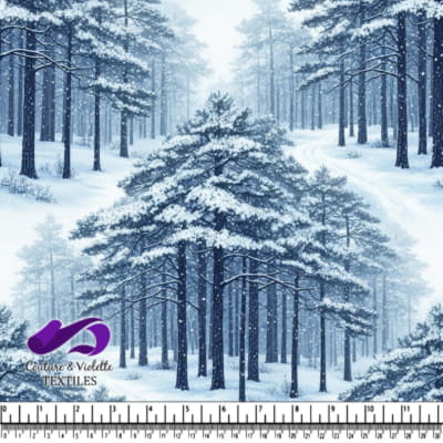 Snow covered pine forest in winter landscape