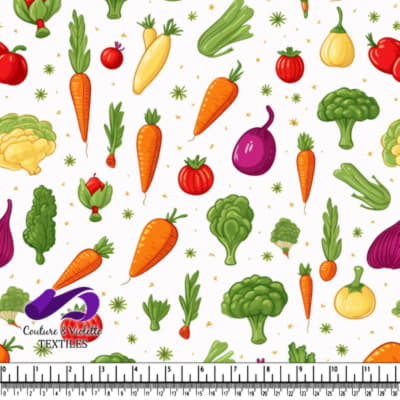 Colorful Vegetable Pattern on White Fabric Background