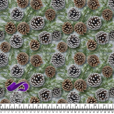 Snow Dust Pinecones on Evergreen Branches Pattern