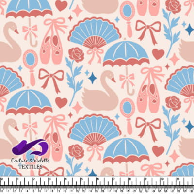 Motif Vintage de Ballet et de Cygnes avec Parapluies et Éventails