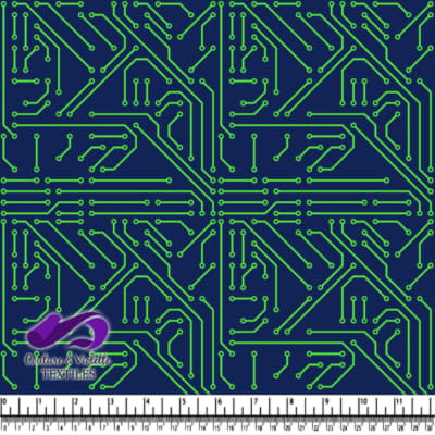 Motif de Circuit Imprimé Vert Néo sur Fond Bleu Foncé