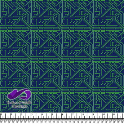Motif de Circuit Imprimé Vert Néo sur Fond Bleu Foncé