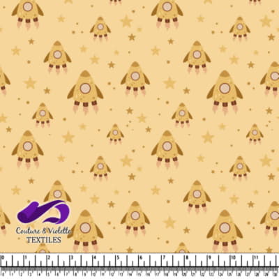Cute Rocket Ships and Stars Pattern on Beige Background