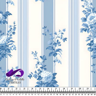 Blue and White Floral Striped Fabric Pattern