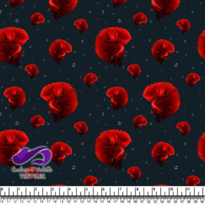 Motif Floral de Poisson Betta Rouge sur Fond Sombre