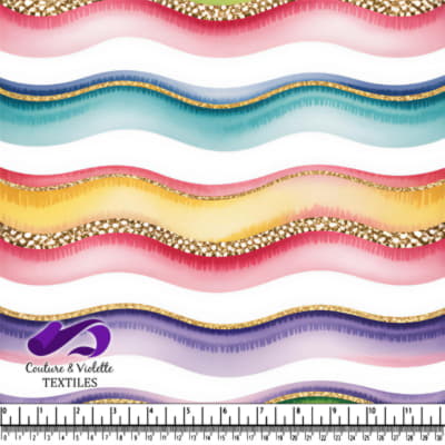 Colorful Wavy Stripes with Gold Glitter Accents Textile Pattern