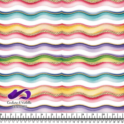 Colorful Wavy Stripes with Gold Glitter Accents Textile Pattern