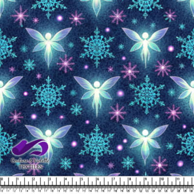 Glowing Fairies and Snowflakes Pattern on Dark Blue Background