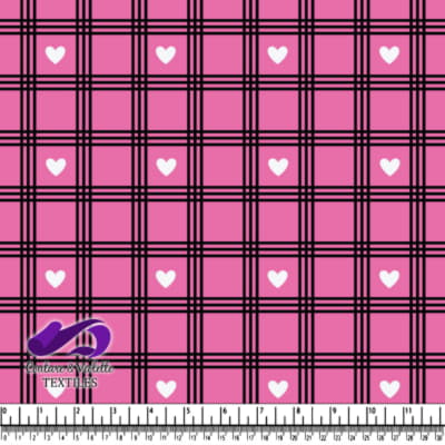 Pink Plaid Pattern with White Hearts and Black Lines