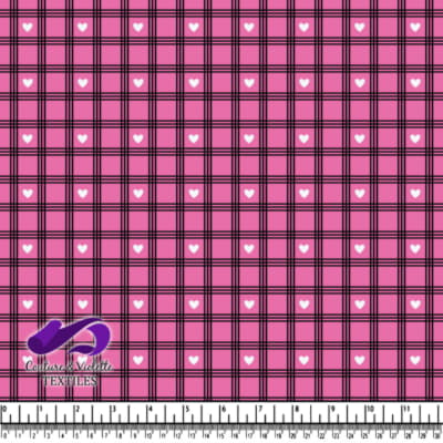 Pink Plaid Pattern with White Hearts and Black Lines