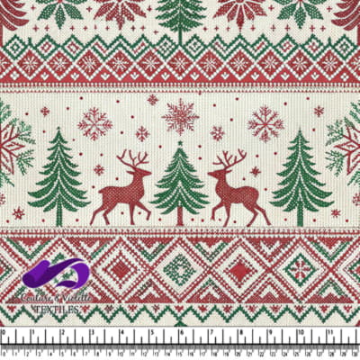 Tissu Tricot Fair Isle avec Rennes et Sapins de Noël
